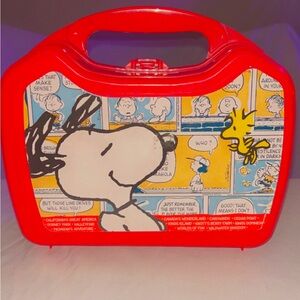 Peanuts 1970’s Snoopy Wookstock Whirely Drinks Works Lunch Box Snack Pale 8  x 7